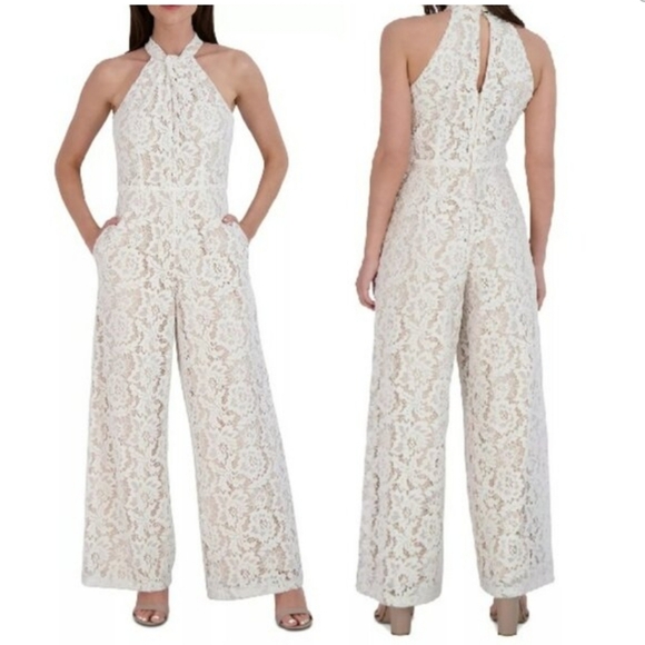 julia jordan Pants - Julia Jordan White Lace Twist Tie Wide Leg Jumpsuit